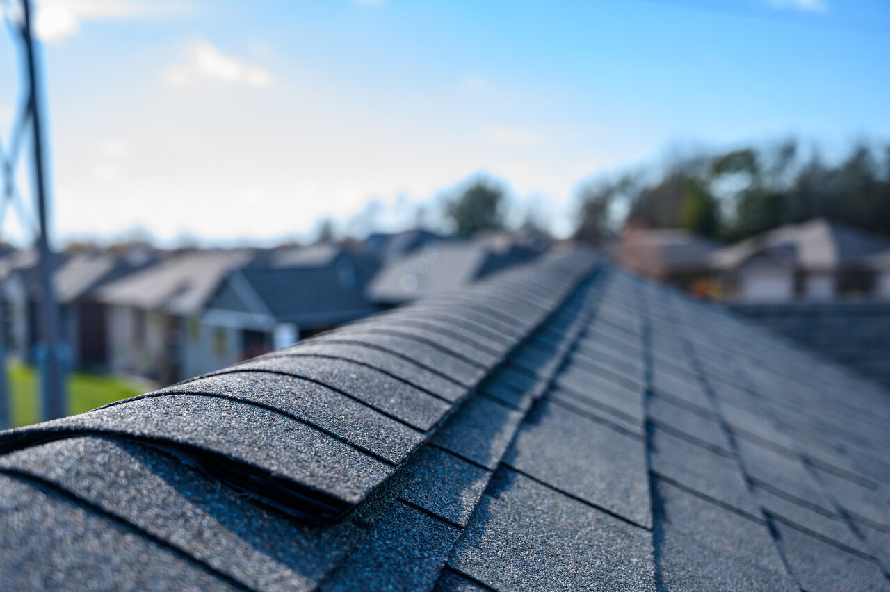 Close view of architectural shingle texture on a residential roof